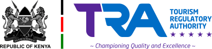 Kenya coat of arms and TRA Tourism Regulatory Authority logo with the tagline Championing Quality and Excellence