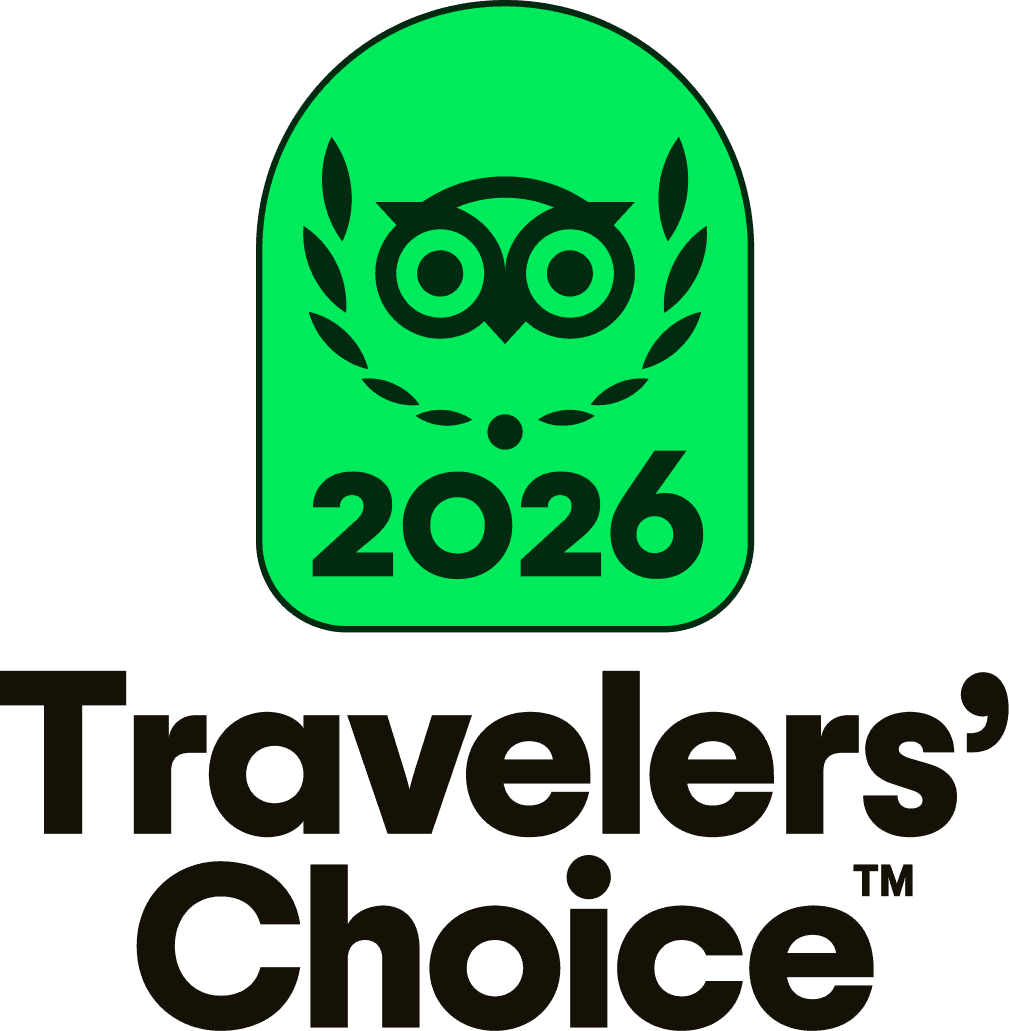 Tripadvisor Travelers’ Choice 2026 award badge with owl logo and bold black lettering on green
